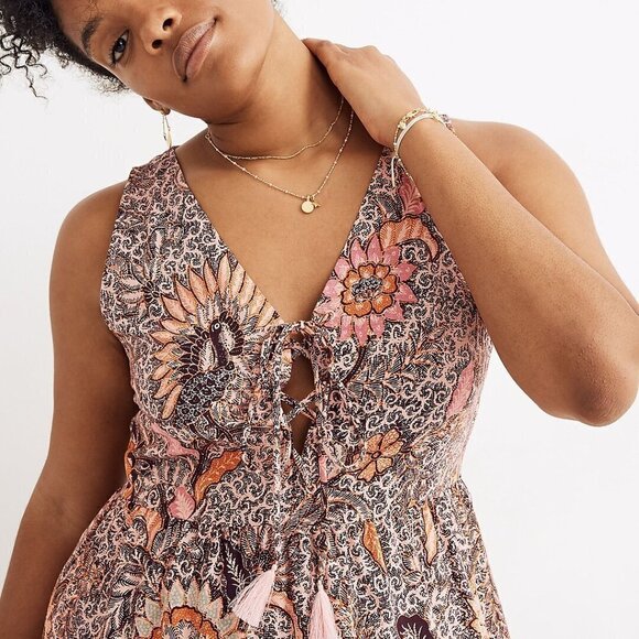 NWT MADEWELL Lace-Up Ruffle-Hem Midi Dress in Bali Blooms - Picture 5 of 13